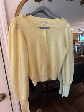 LoveShackFancy Light Yellow Puff-Sleeve Cardigan